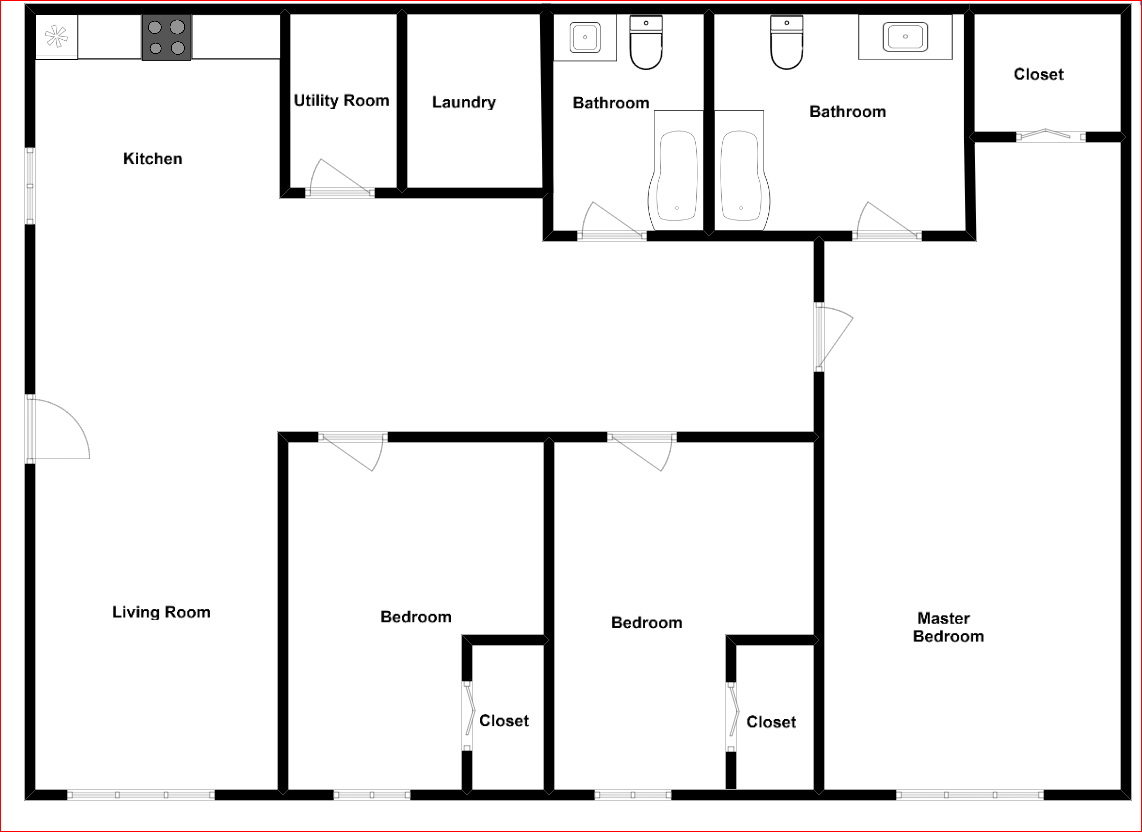 Floor plan for 3 beds, 2 baths